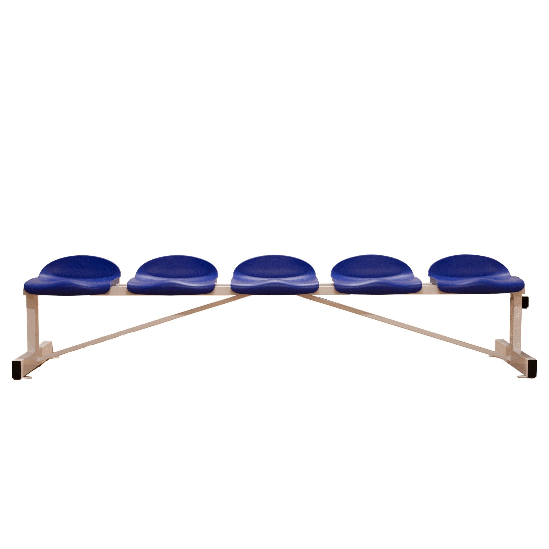 METAL BENCH WITH BLUE PVC SEATS - 5 SEATER - LOW BACKREST