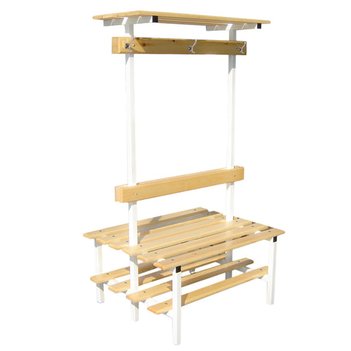 BANC VESTIAIRE DOUBLE AVEC RANGE-CHAUSSURES, PORTE-MANTEAUX ET ÉTAGÈRE SUPÉRIEURE