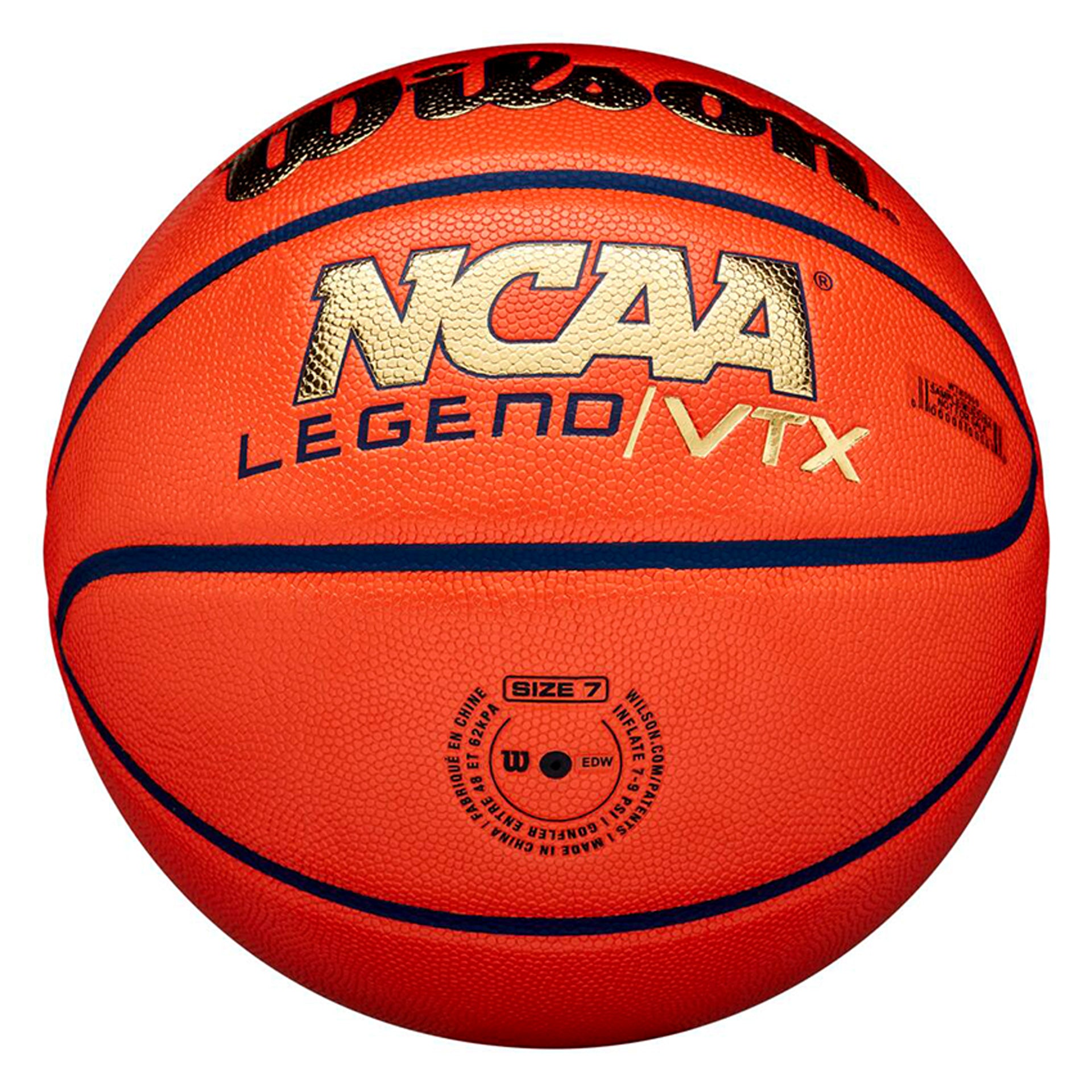 BALLON BASKET WILSON NCAA LEGEND VTX BSKT ORANGE/GOLD TAILLE 7