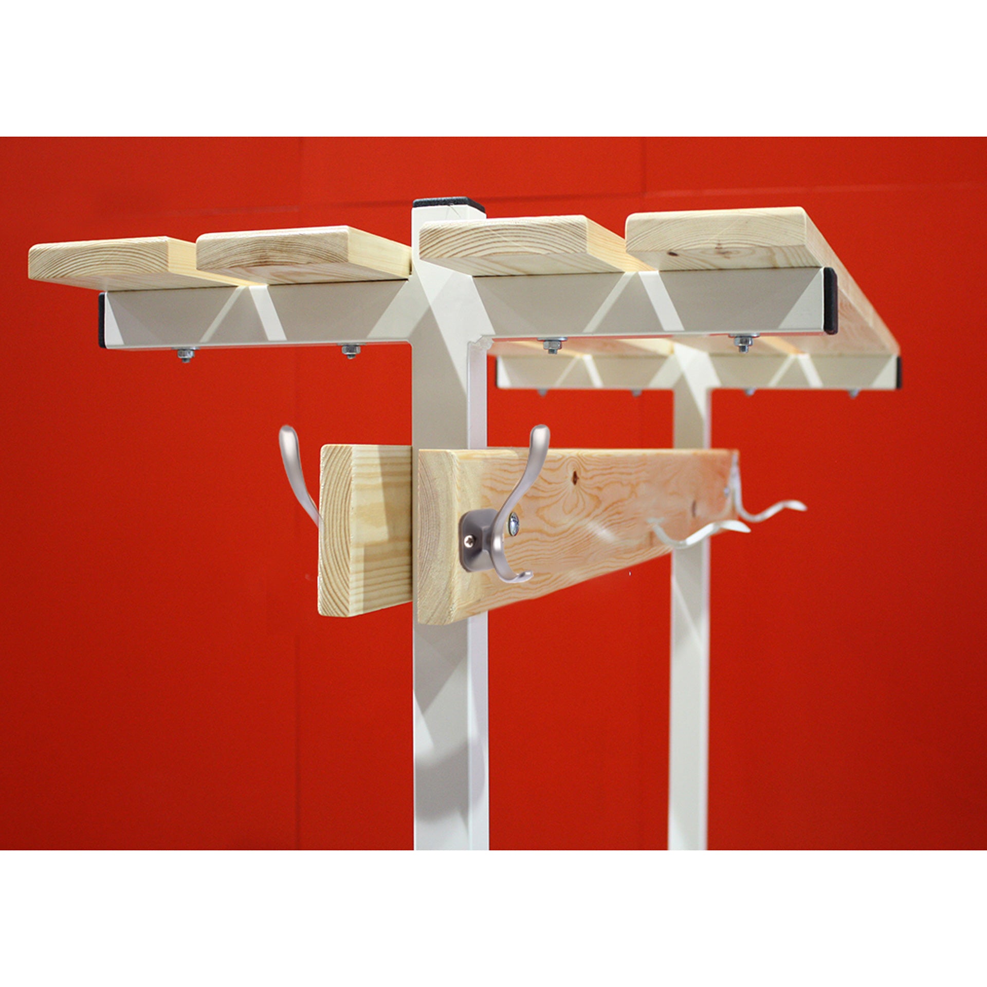 DOUBLE DRESSING ROOM BENCH WITH SHOE RACK, COAT RACK AND TOP SHELF