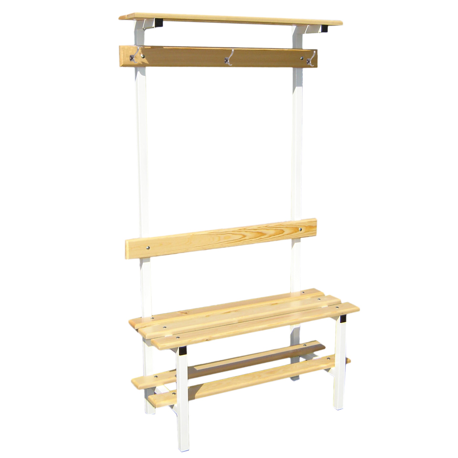 SIMPLE CHANGING ROOM BENCH WITH SHOE RACK, COAT RACK AND TOP SHELF