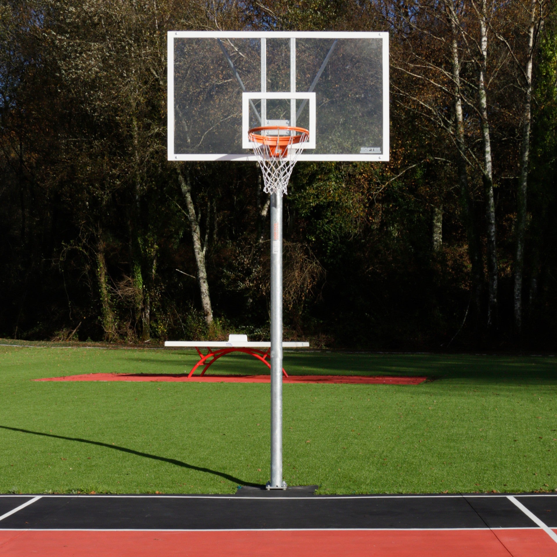 SET OF GALVANIZED BASKETBALL HOOPS, SINGLE-POST, NEW 114 MM TUBE, FIXED WITH ANCHOR BASE - WITHOUT BACKBOARD, RIM