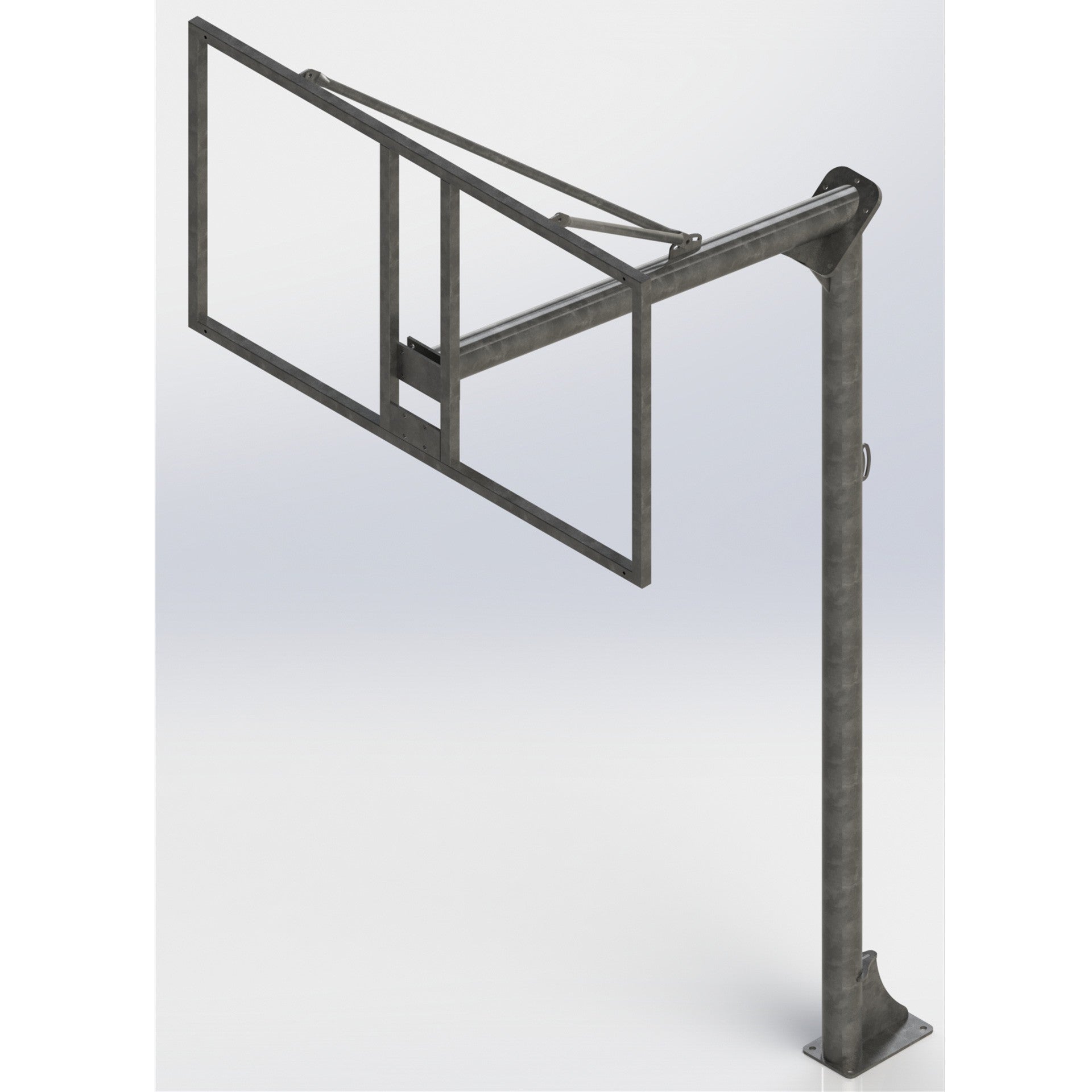 SET OF GALVANIZED BASKETBALL HOOPS, SINGLE-POST, NEW 114 MM TUBE, FIXED WITH ANCHOR BASE - WITHOUT BACKBOARD, RIM