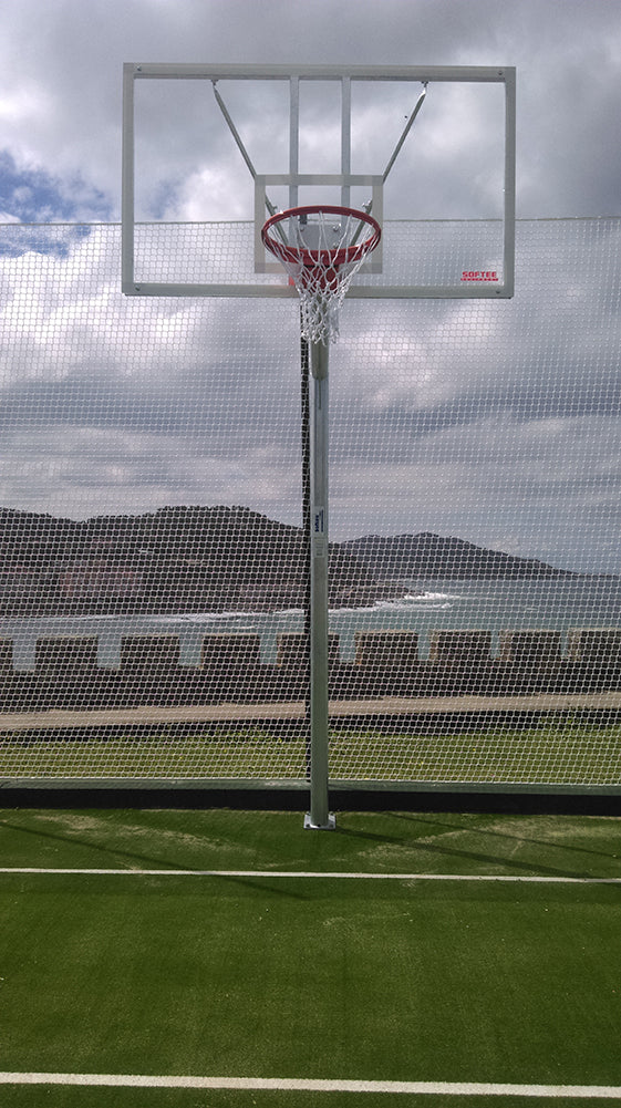 SET OF GALVANIZED BASKETBALL HOOPS, SINGLE-POST, NEW 114 MM TUBE, FIXED WITH ANCHOR BASE - WITHOUT BACKBOARD, RIM