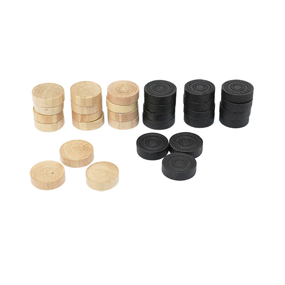 WOODEN CHECKERS PIECES (12 BLACK PIECES + 12 WHITE PIECES)
