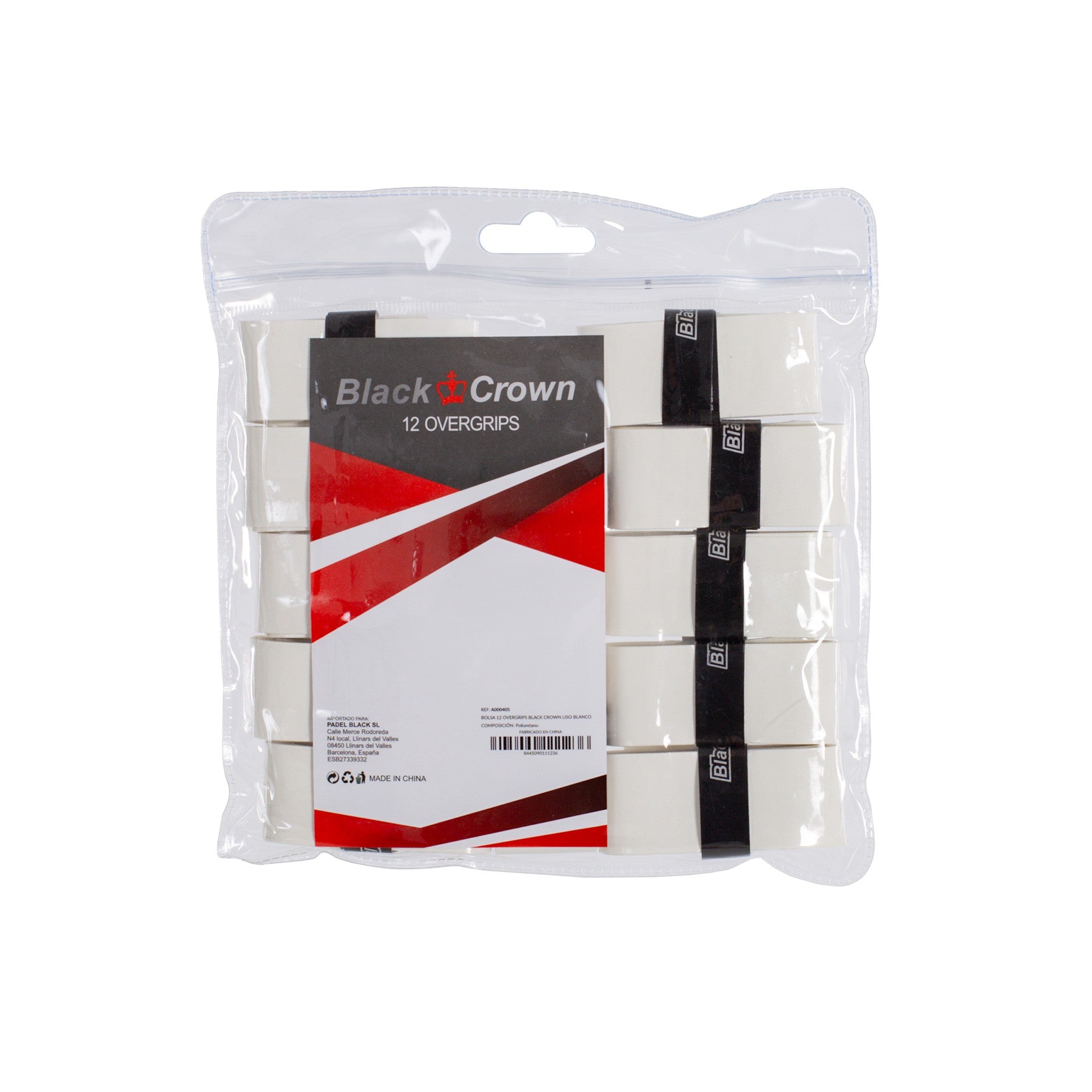 BAG 12 OVERGRIPS BLACK CROWN SMOOTH WHITE