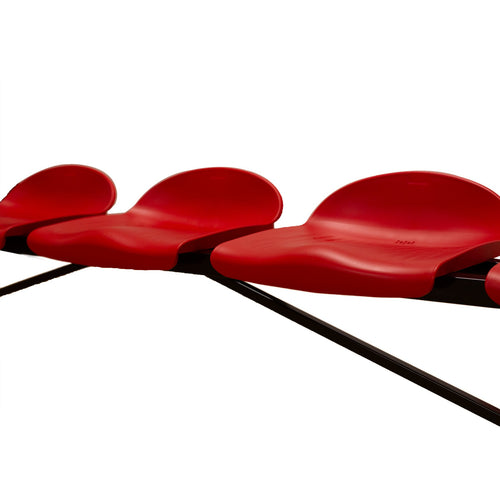 BANC MÉTALLIQUE AVEC SIÈGES ROUGES EN PVC -5 PLACES-DOSSIER BAS