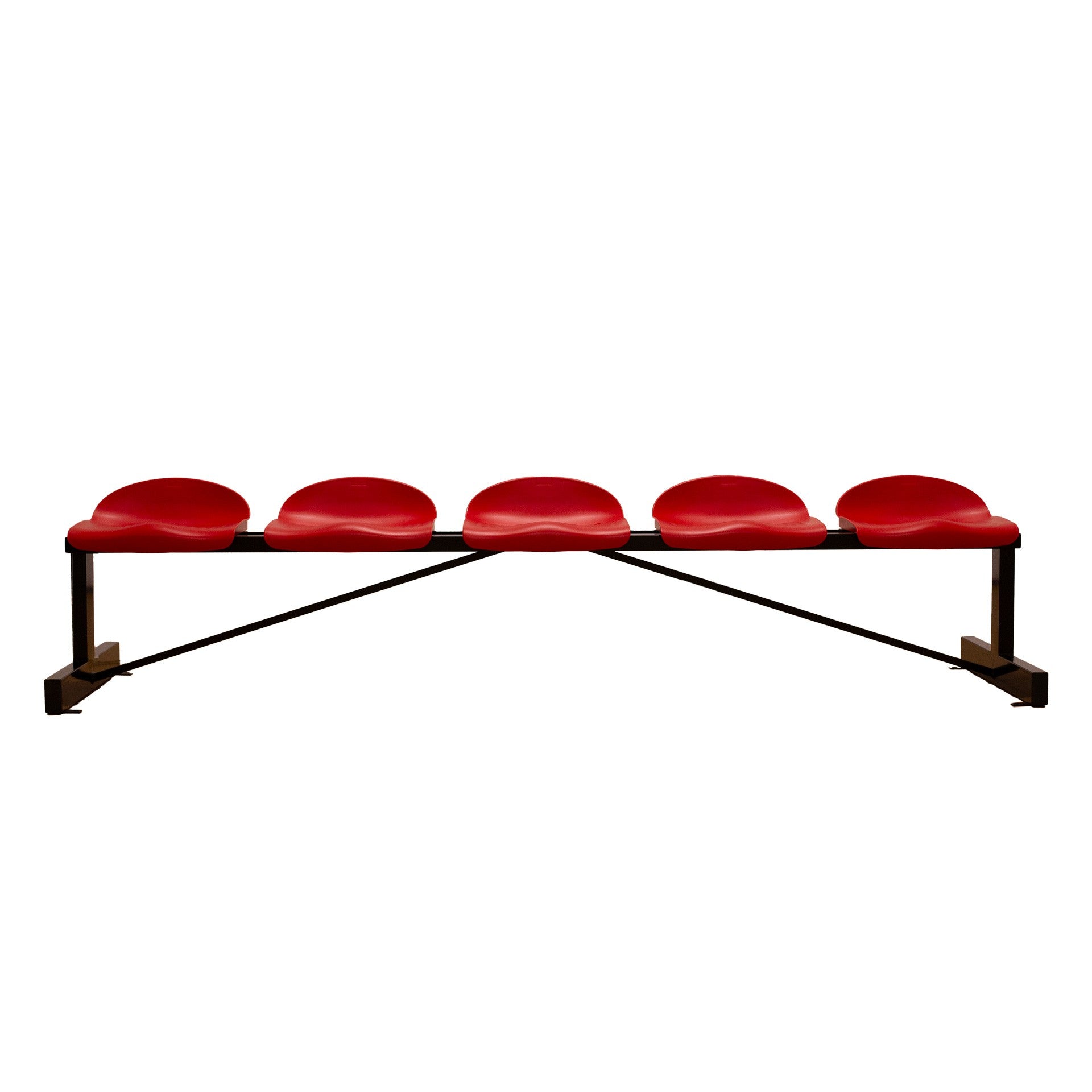 BANC MÉTALLIQUE AVEC SIÈGES ROUGES EN PVC -5 PLACES-DOSSIER BAS