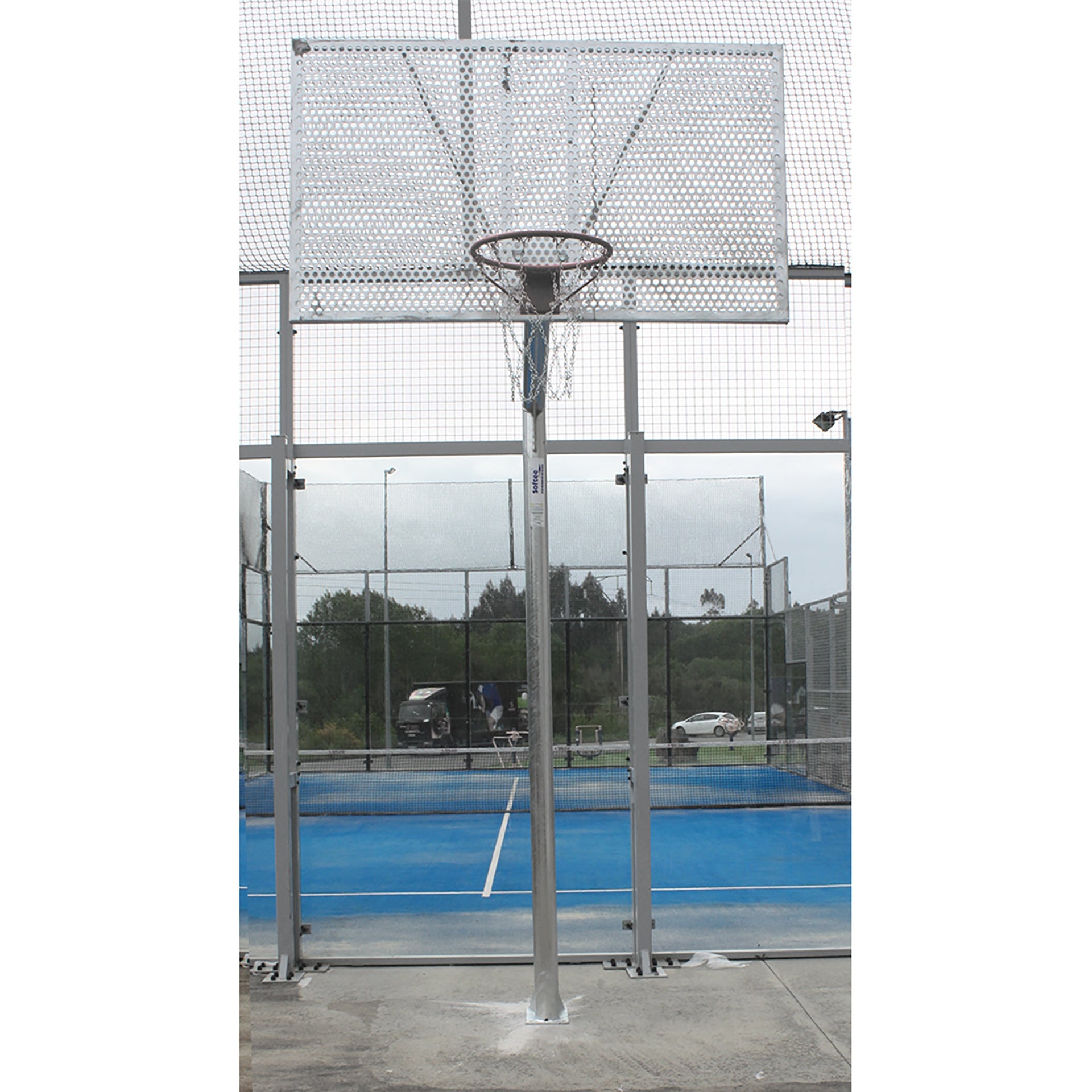 SET OF NEW ANTI-VANDALISM BASKETBALL HOOPS 114 MM GALVANIZED TUBE -INCLUDES RIMS, NETS, AND BACKBOARDS-