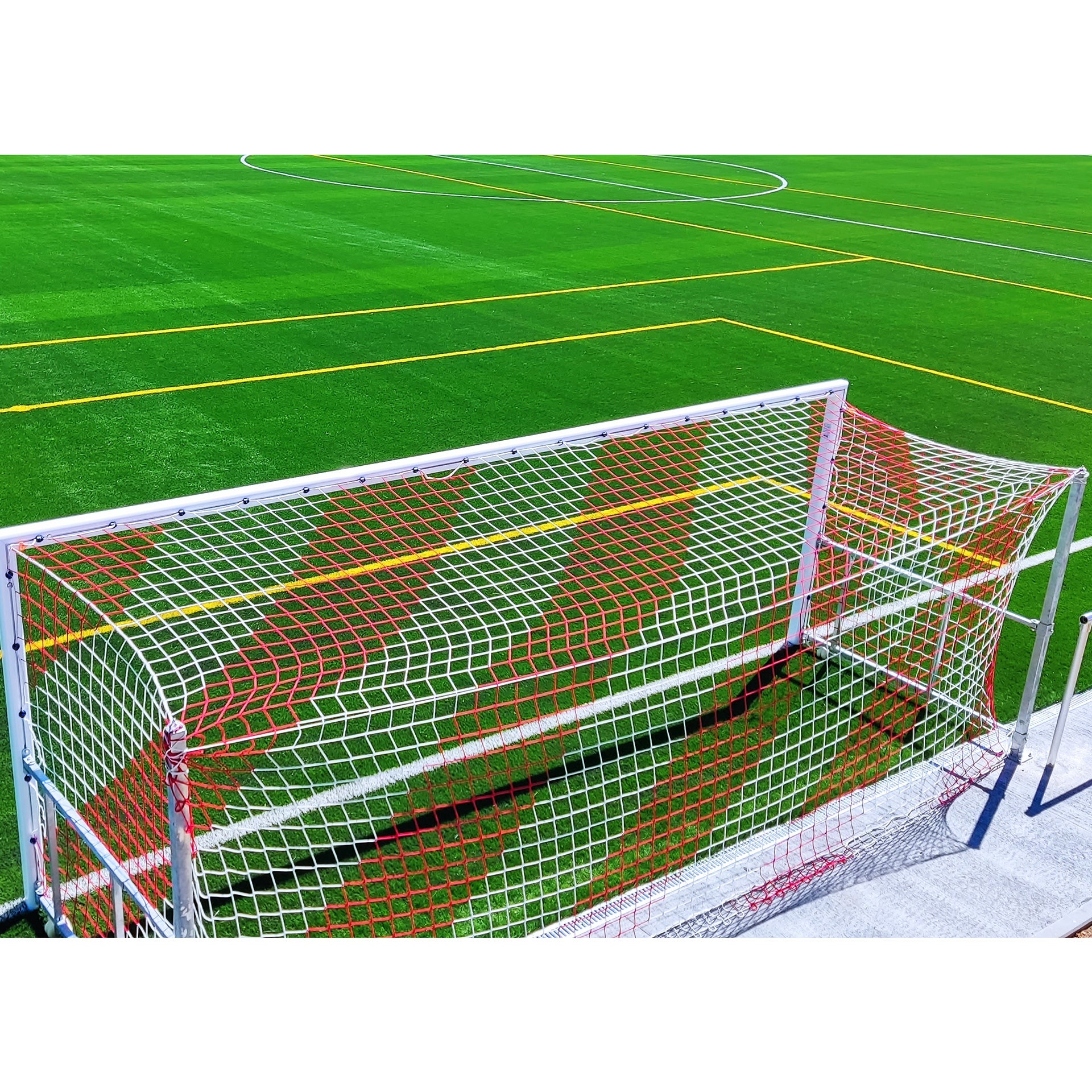 LOT DE 2 FILETS DE FOOTBALL 11 POLYPROPYLÈNE 4 MM MAILLE 120 TYPE CAGE BICOLORE