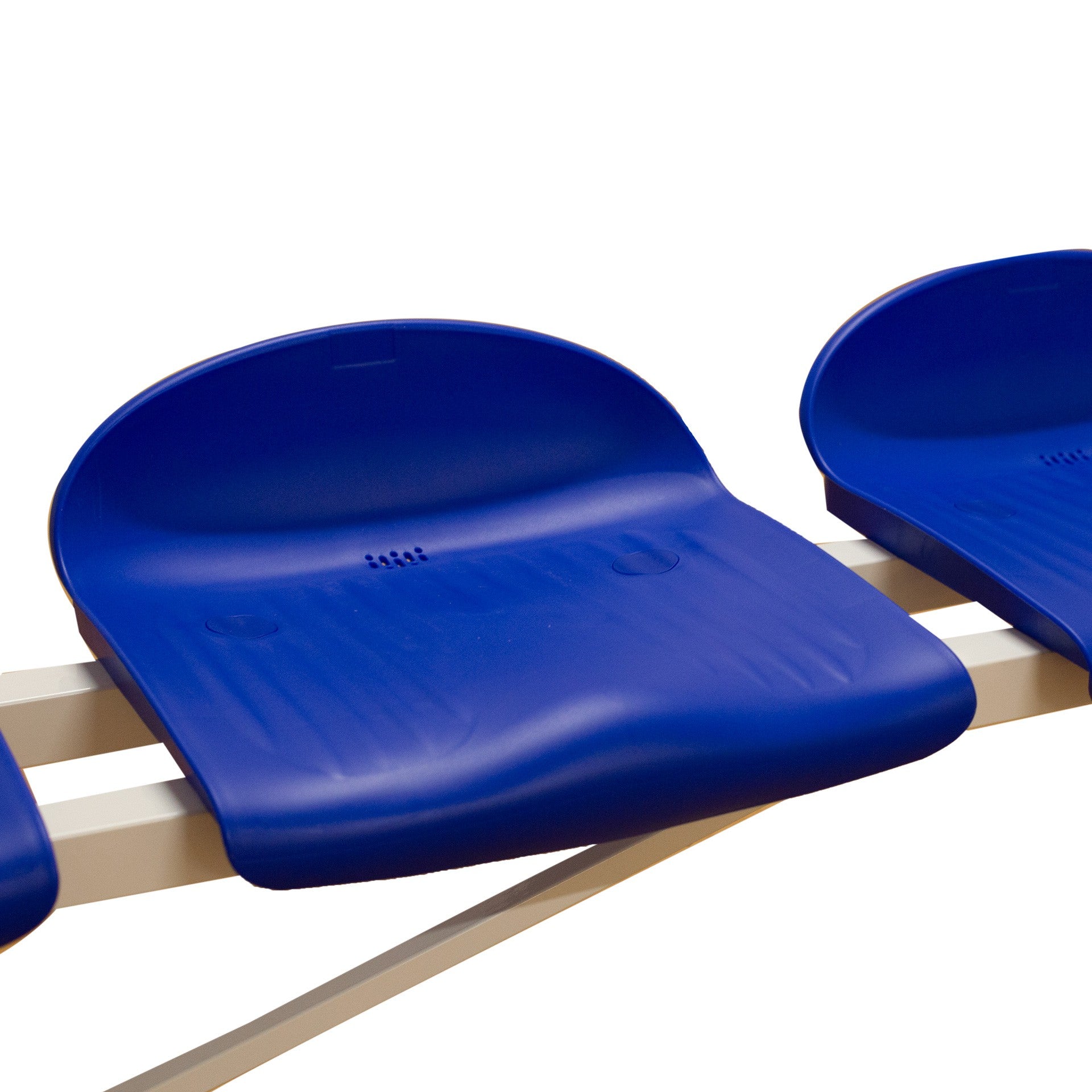 METAL BENCH WITH BLUE PVC SEATS - 5 SEATER - LOW BACKREST