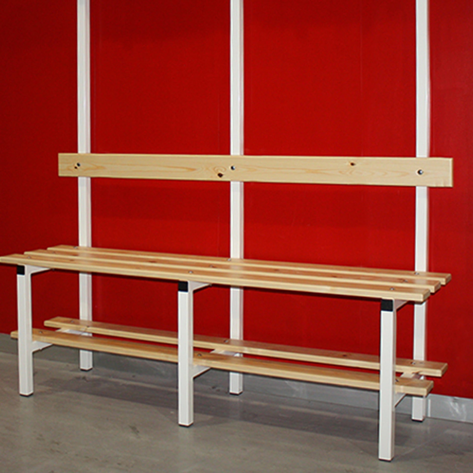 SIMPLE CHANGING ROOM BENCH WITH SHOE RACK, COAT RACK AND TOP SHELF