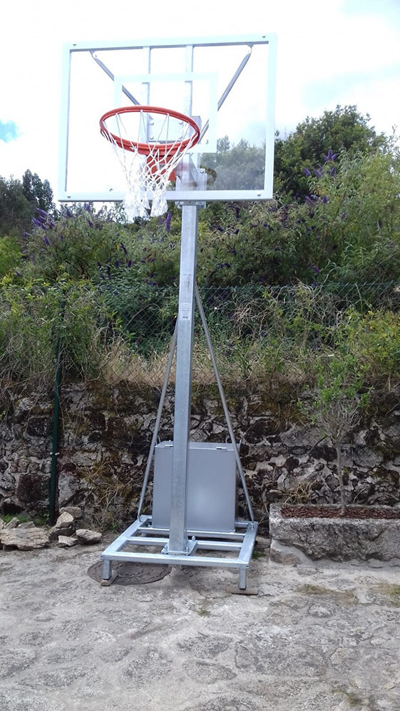 JEU DE PANIERS DE BASKETBALL GALVANISÉS MINIBASKET DE LUXE MONOTUBE AMOVIBLES 2 ROUES AVEC CHARIOT -SANS POTEAUX, CERCLES ET FILETS
