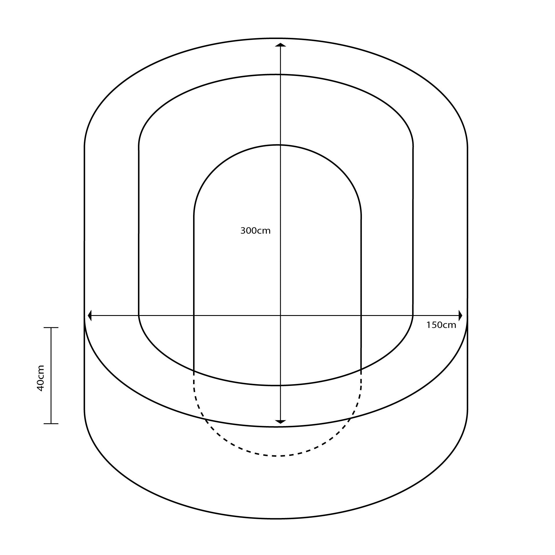 OVAL BALL PIT, 300X150X40CM HIGH X 15CM WIDE